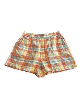 Isaac Mizrahi New York Pastel Plaid Linen Blend Pull On Shorts Size L